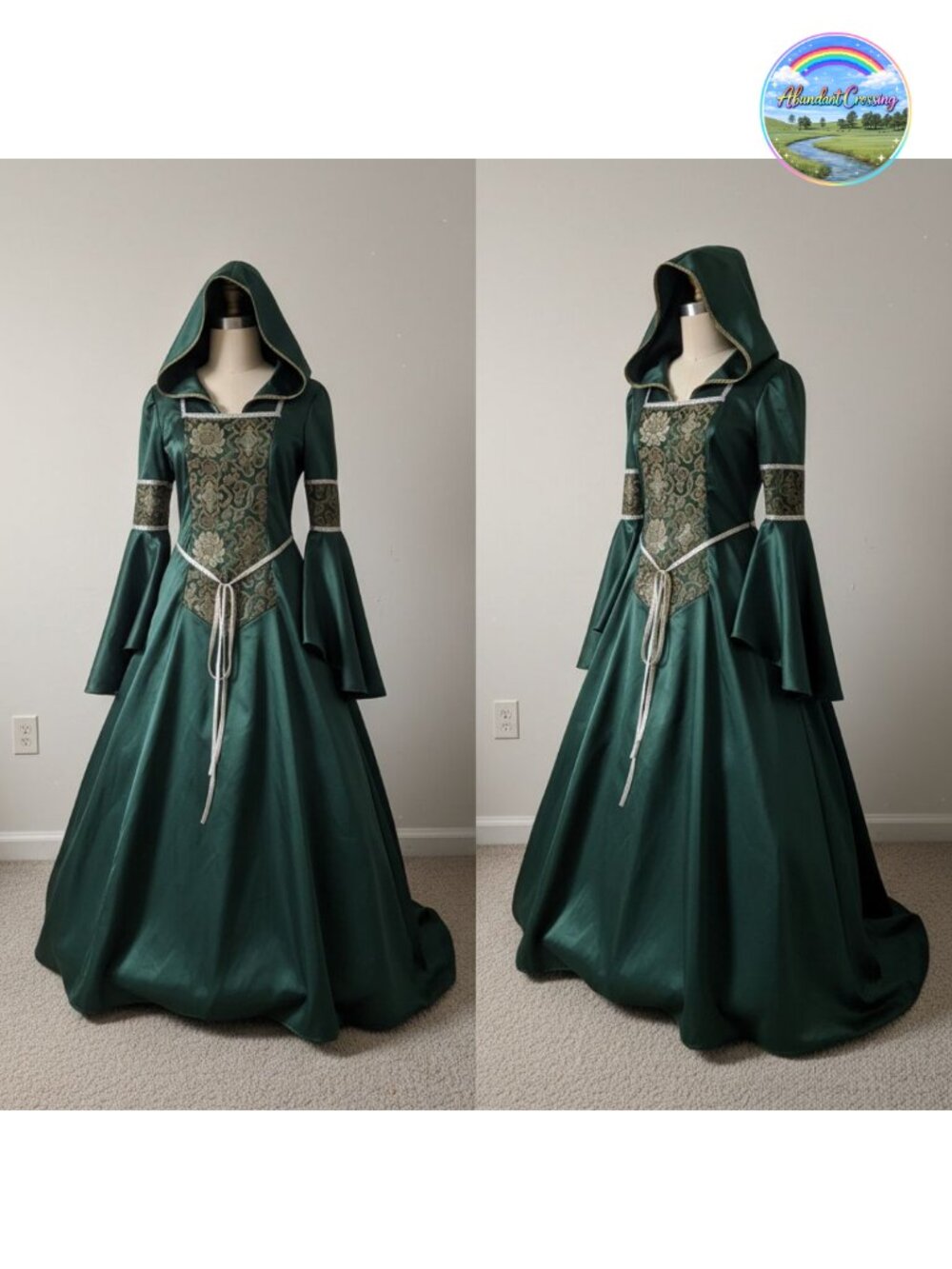 Medieval Hooded Fancy Dress Victorian Costume Trumpet Sleeves